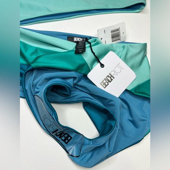 🆕 NWT Beach Riot Joyce Swim Suit One Piece One Shoulder Cut Out Blue Green XL - Picture 14 of 16